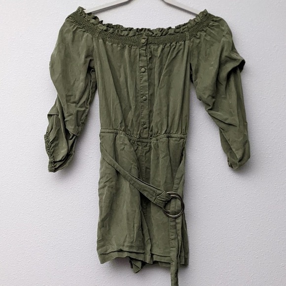Zara Pants - Zara Basic Off-Shoulder Ruched Belted Romper Size Small